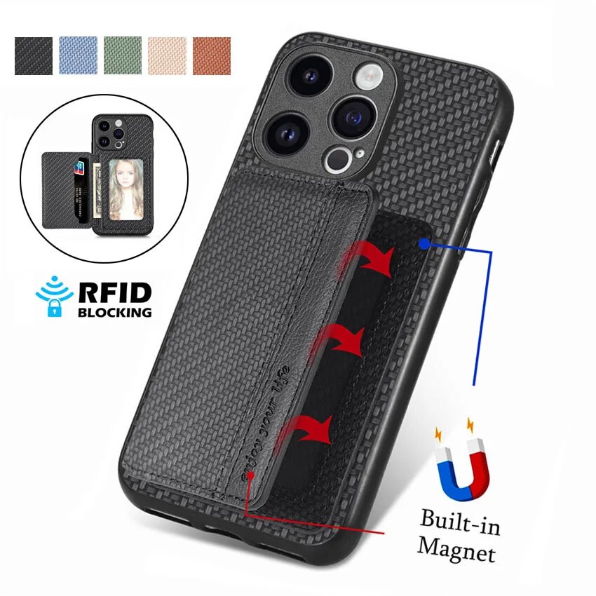 Fashions High Quality Carbon Fiber Case For POCO C31 F3 F5 M3 M4 X4 X5 Pro M5 M5S X3 Nfc Gt 2in1 Magnetic Card Bag Photo Frame Cover
