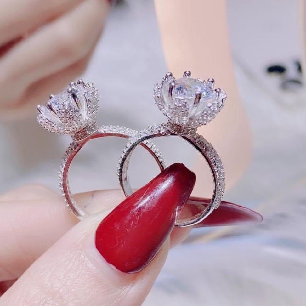 [HCM]Nhẫn nữ mạ vàng, nhẫn bạc Ý mạ vàng trắng, nhẫn hoa sen, nhẫn kim cương, nhẫn nữ vàng trắng đính pha lê, trang sức cưới  Trang Sức Gami N132 - CAM KẾT KHÔNG ĐEN