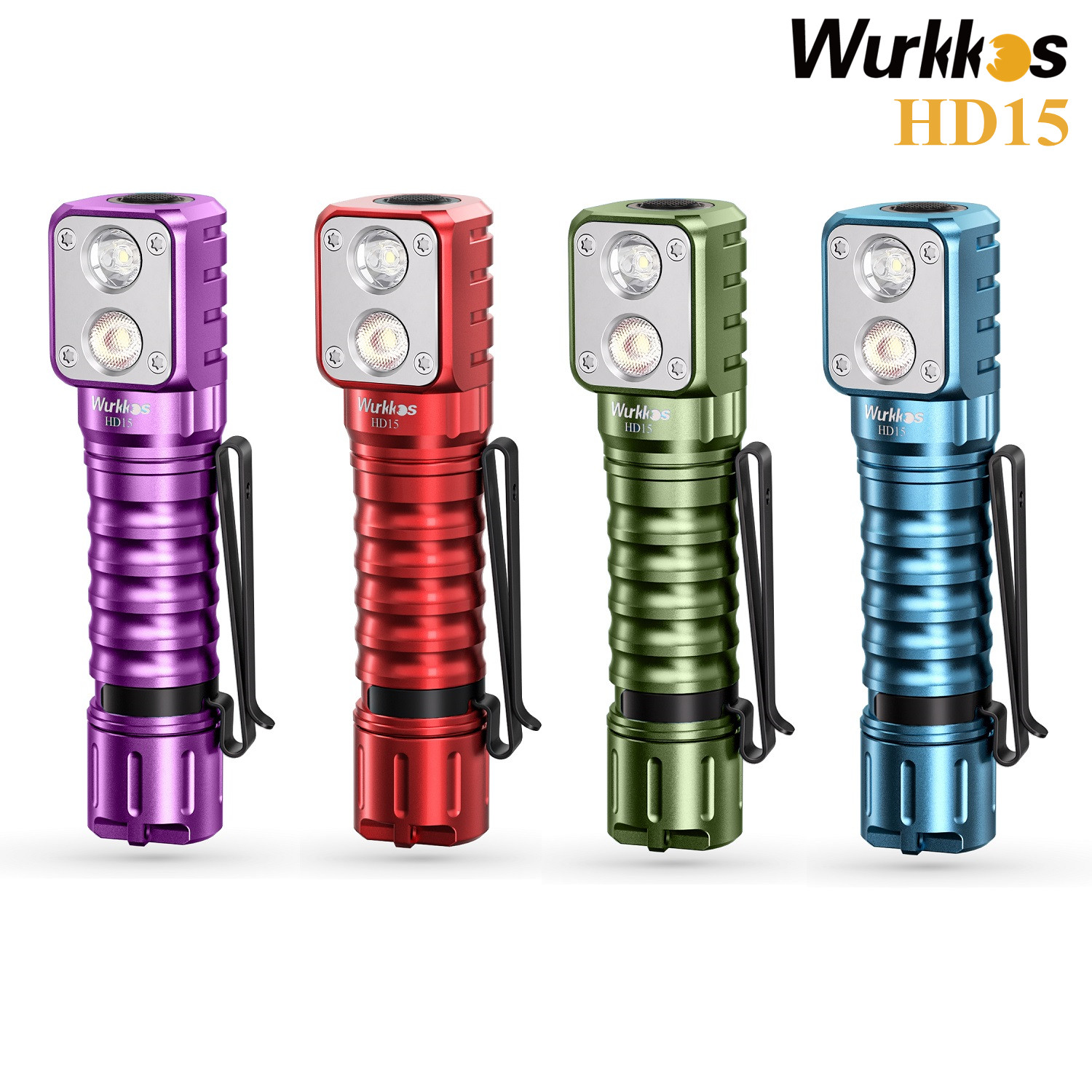 Wurkkos Đèn Pha Sạc Màu HD15 Mới Đèn Pin 18650 Đèn LED Kép Với USB
