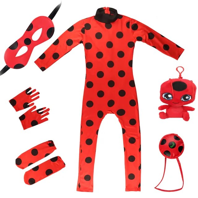 Kids Ladybird Costume Redbug with Mask Anime Girl Lady Cosplay Party Children's Back Zipper Stage Performance Halloween Clothing