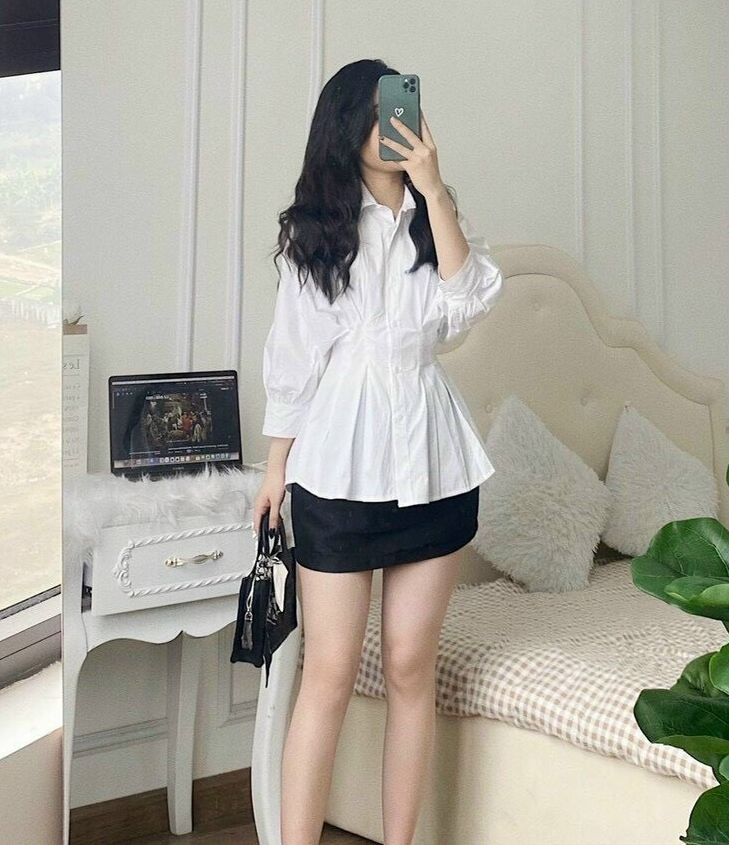 Áo sơ mi nữ voan nhấn eo siêu hot.