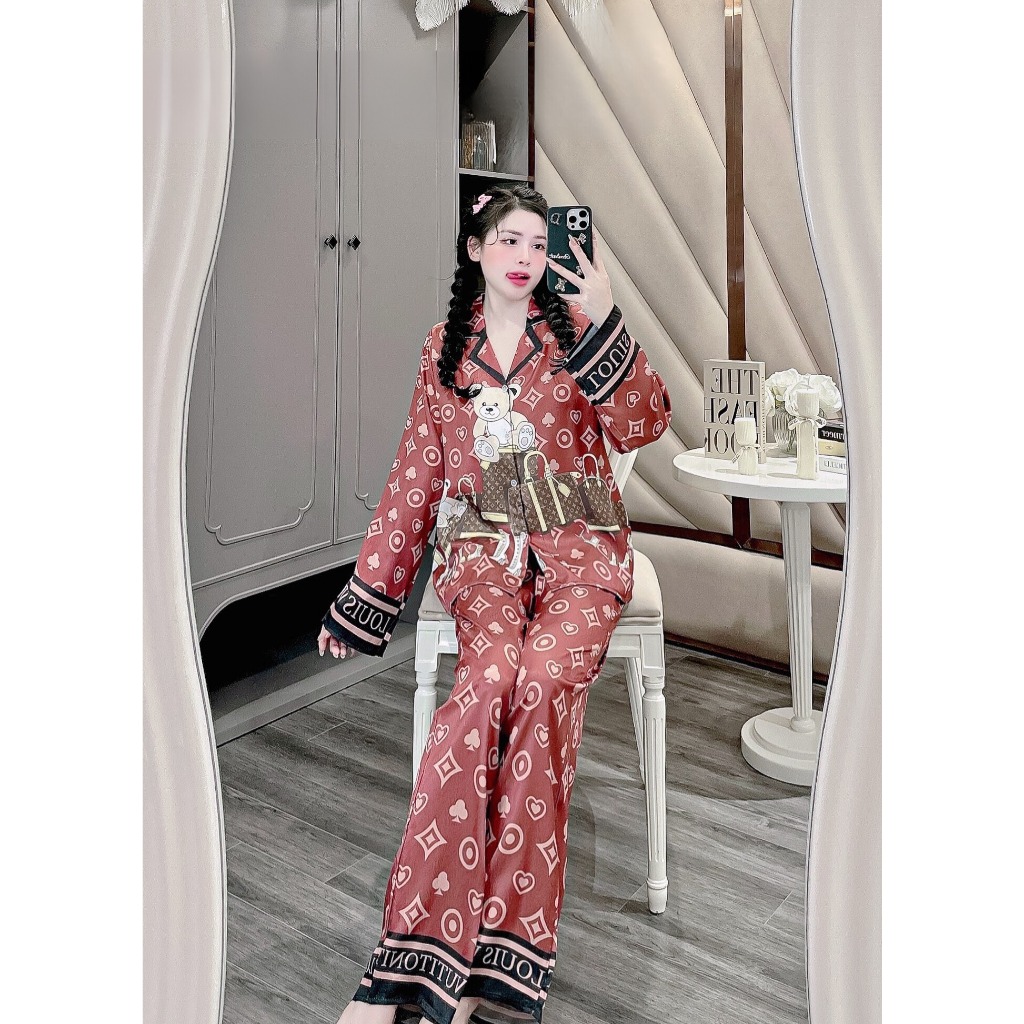 Bộ đồ ngủ bigsize 50-75kg, đồ bộ nữ pijama dài tay dài lụa xước bigsize, đồ ngủ lụa mặc nhà thiết kế sang chảnh