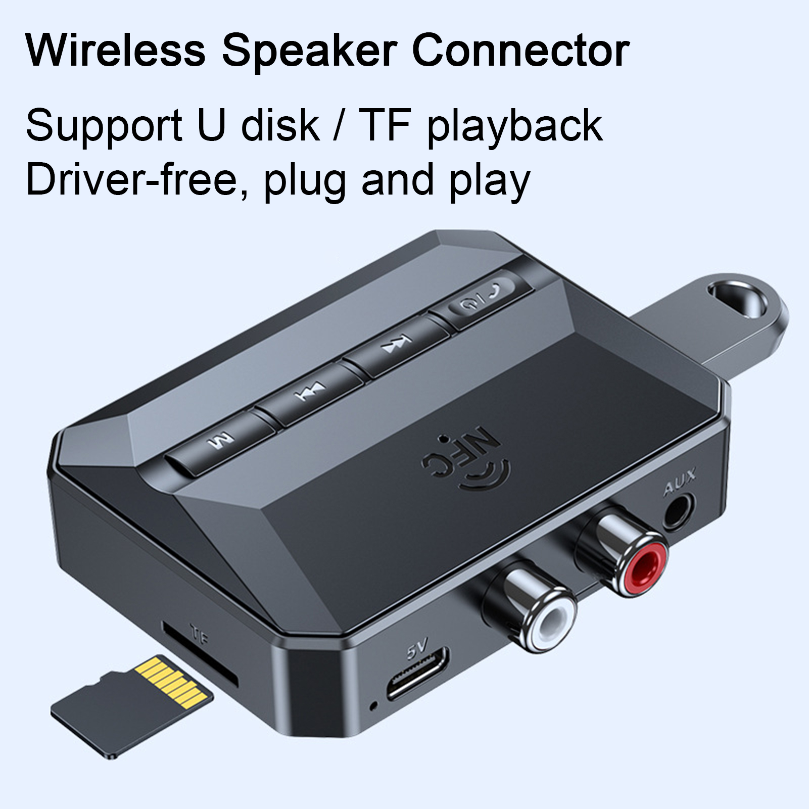 Bluetooth-compatible Music Receiver Wireless Speaker Adapter Wireless Audio Receiver with Nfc Hifi Stereo Sound Usb/tf Card Play Multi-interface Low Latency Bluetooth 5.3 Adapter