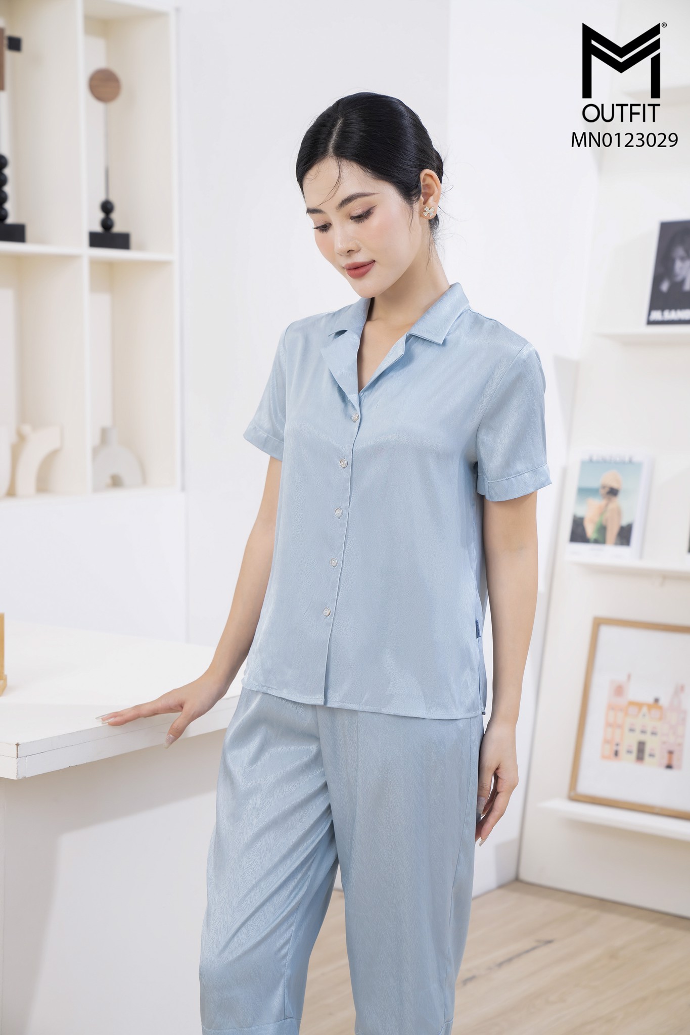 Bộ mặc nhà pijama áo cộc + quần lửng