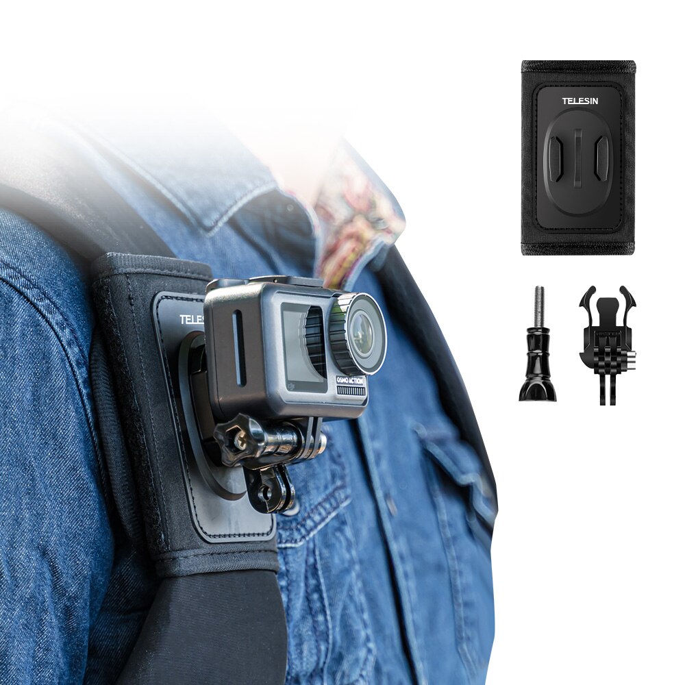 Telesin 360° rotation backpack shoulder strap mount for gopro hero 10 9 8 7 6 5 4 insta360 osmo action xiaoyi camera accessories