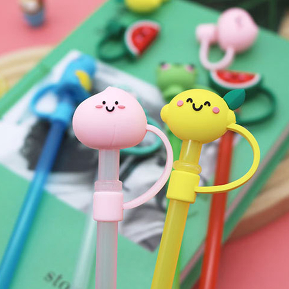 Bathtool 【With Straw】Silicone Straw Tips Cover Cute Silicone Reusable Drinking Straw Tips Lids Dust-Proof Straw Plugs