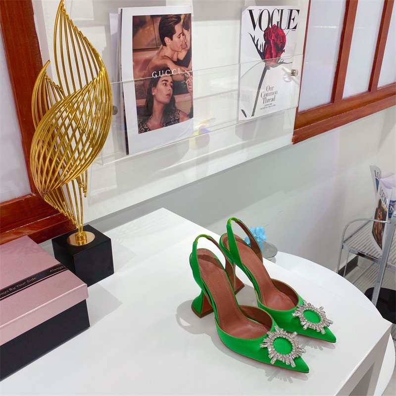 Amina muaddi Giày Sandal Cao Gót Mũi Nhọn Đính Đá Hình Hoa Hướng Dương