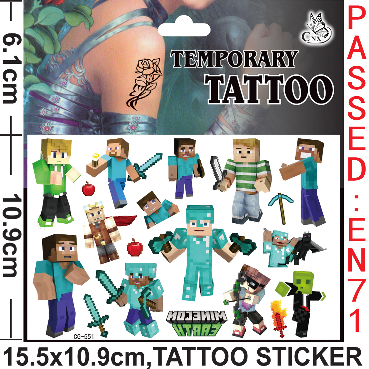Metallic Pixel Party Temporary Tattoos, 1 Sheet, 8 Tattoos | Party City