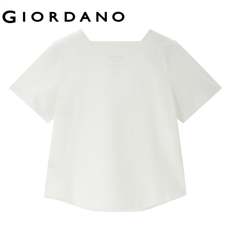 Giordano áo thun tay ngắn nữ chất liệu bông tơ bóng cổ vuông tà áo hình cung dệt kim Free Shipping 05323442