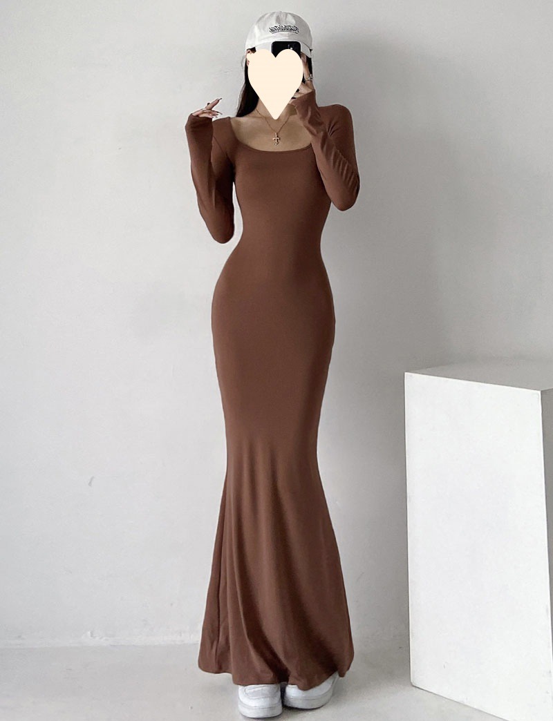Long Dress Women's Slim Round Neck Dress