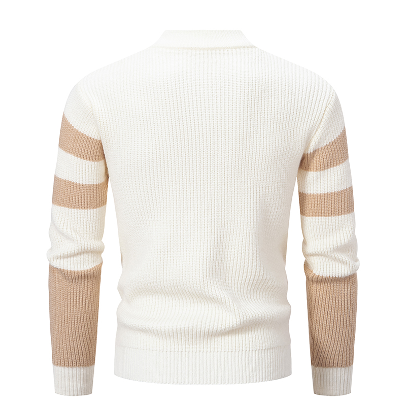 Men's Pullover Sweater Color Block Design Crew Neck Long Sleeve Knit Pullovers Winter Slim Sweater