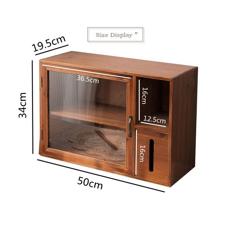 Storage rack with tissue box retro double-layer wooden tea set desktop storage box cup dust-proof cabinet