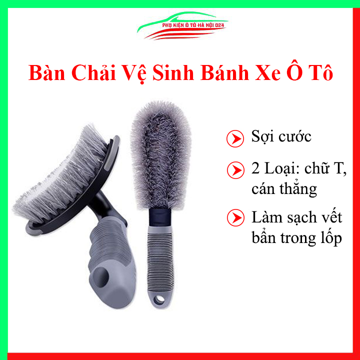 Bộ 2 chổi cọ rửa vành lốp ô tô, xe máy, bàn chải vệ sinh bánh xe sợi cước chuyên dụng