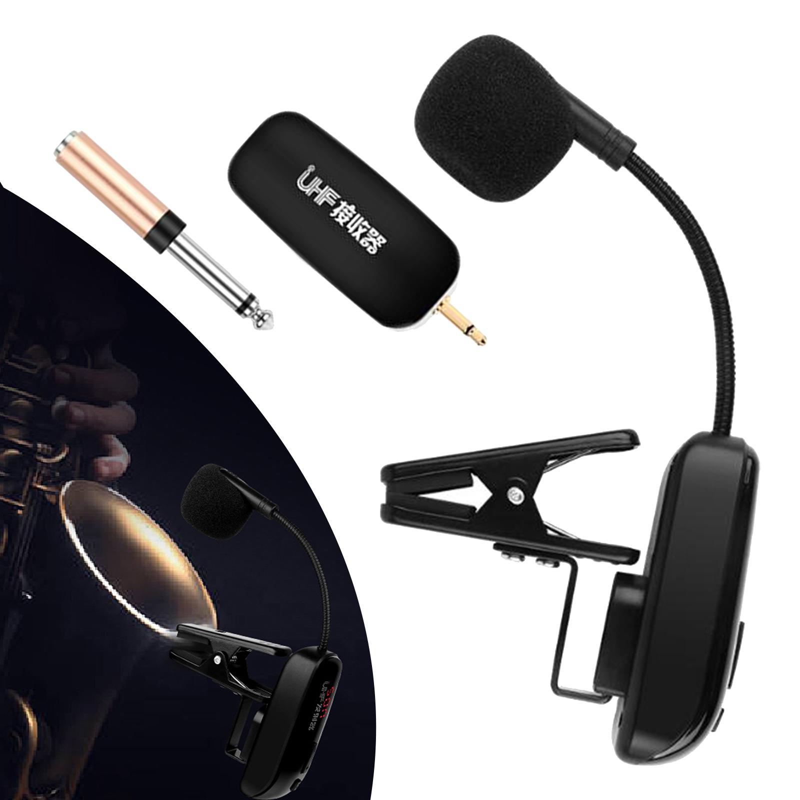 freneci freneciPortable Cordless Musical Instruments Mic Clip On Range Transmitter&Receiver Lavalier Mic Cordless Receiver Instrument Microphone for Tuba