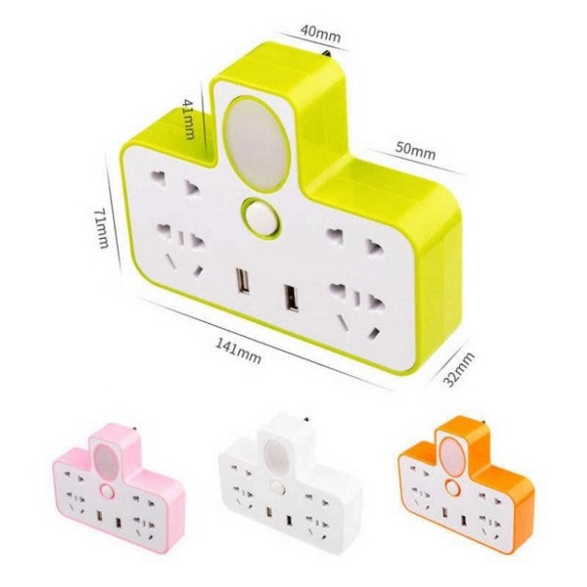 Ổ cắm thái lan chuyển đổi chia 4 kèm công tắc, bộ chia ổ điện ổ cắm điện 2 cổng usb - có đèn ngủ