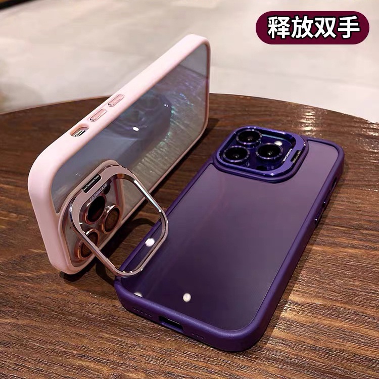 [Free lens film/ bracket/ high-definition transparent/ hard case/ dark purple] for iphone 15 14 13 12 11 pro max case
