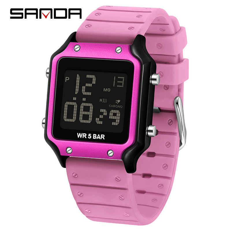 Sanda Classic Small Square Watch Simple Trendy Night Light Waterproof Electronic Men's Watch SD2174-8. 