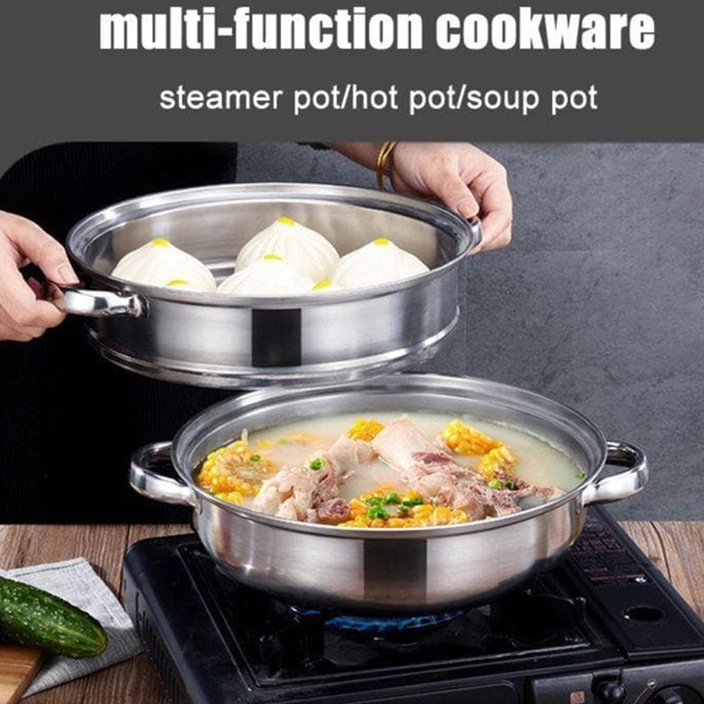 Stainless Steel 2 Layer Steamer Soup Boiling Stew Pot 28cm ZH1738 ...