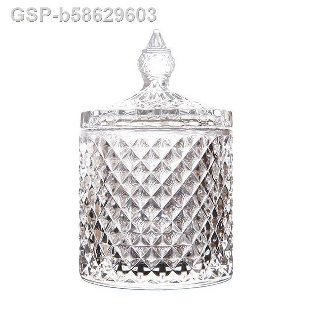 B58629603 Striped Glass Jar Household Jewelry with Lid Holder Food Container Crafts