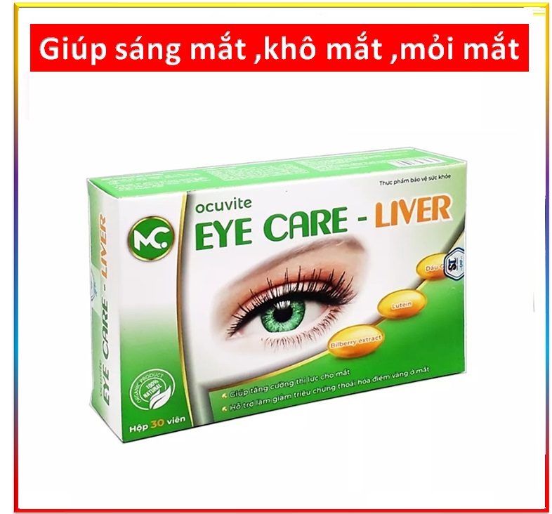 Viên Uống Bổ Mắt Eye Care Liver  giúp Sáng Mắt giảm Nhức Mỏi Mắt , Khô Mắt Tăng Cường thị lực cho mắt làm giảm triệu chứng thoái hóa điểm vàng ở mắt -Thành Phần Từ Dầu Gấc Lutein- DHA - Hộp 30 viên