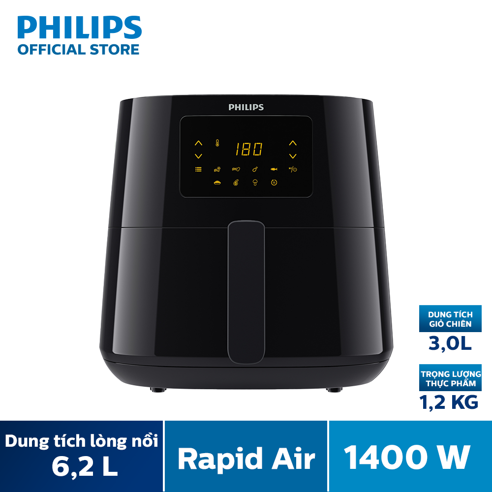 Nồi Chiên Không Dầu Philips HD9270/90 -Lòng nồi 6.2L, công suất 2000W-Bảng điều khiển điện tử-Hàng phân phối chính hãng