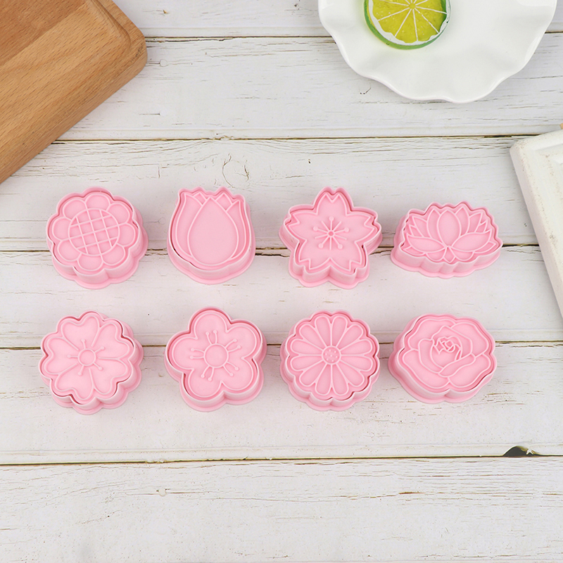 8 Pcs/set Cookie Cutters Plastic 3D Flower Shape Cartoon Pressable Biscuit Mold
