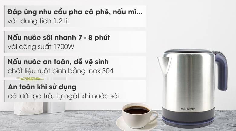 Bình đun siêu tốc Sharp 1.2 lít EKJ-12VS-BK - PP Điện Gia Dụng Hải Kim Long