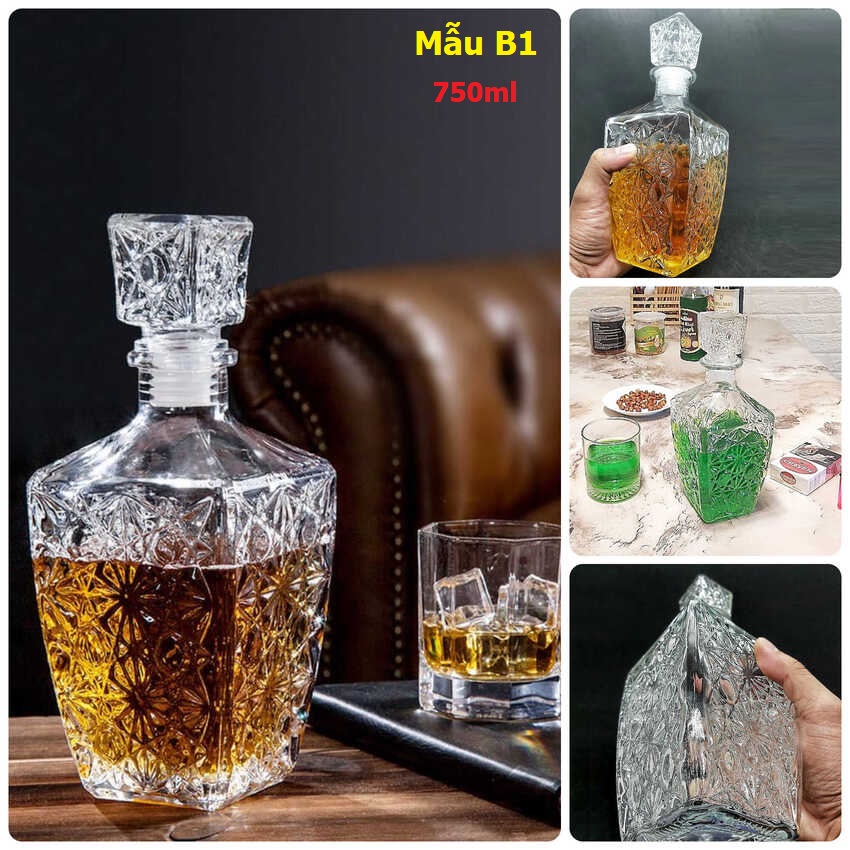 Glass wine bottle 750ML - square shape - Bevelled Bottom design - 1 bottle - B1 pattern