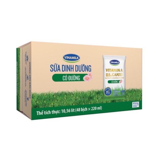 Thùng 48 bịch sữa tươi Vinamilk CÓ ĐƯỜNG - 220ml