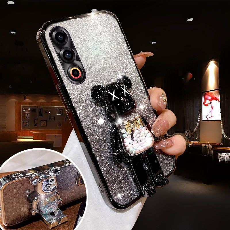 Phone cover Meizu 21 Pro 21 Note 20 Pro Back case with Cartoon 3D Bear Stand Luxury Slim Gradient Plating Glitter Girls Stylish For Meizu 20 Pro Meizu 21 Note Pro Back Cover. 
