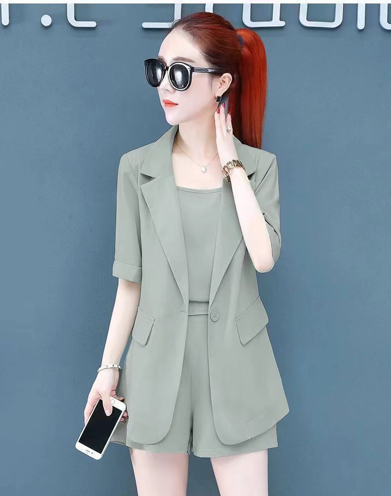 3pcs/set Women's Summer Slim Tops and Shorts Three Piece Set