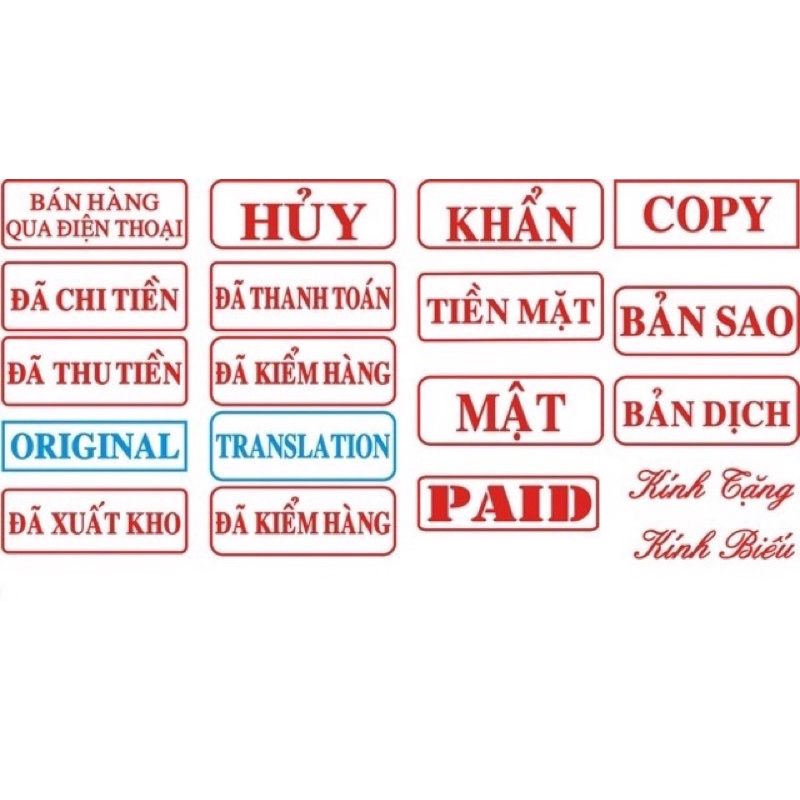 Con dấu S222 có nội dung ( Đã Thu Tiền, Đã Thanh Toán...)