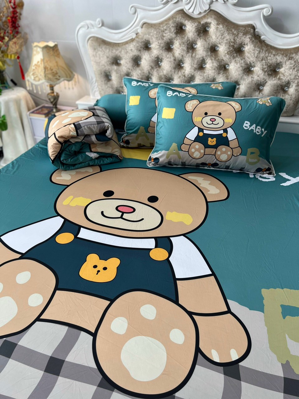 BỘ DRAP GA THUN Ý 5D MẪU GẤU BÔNG