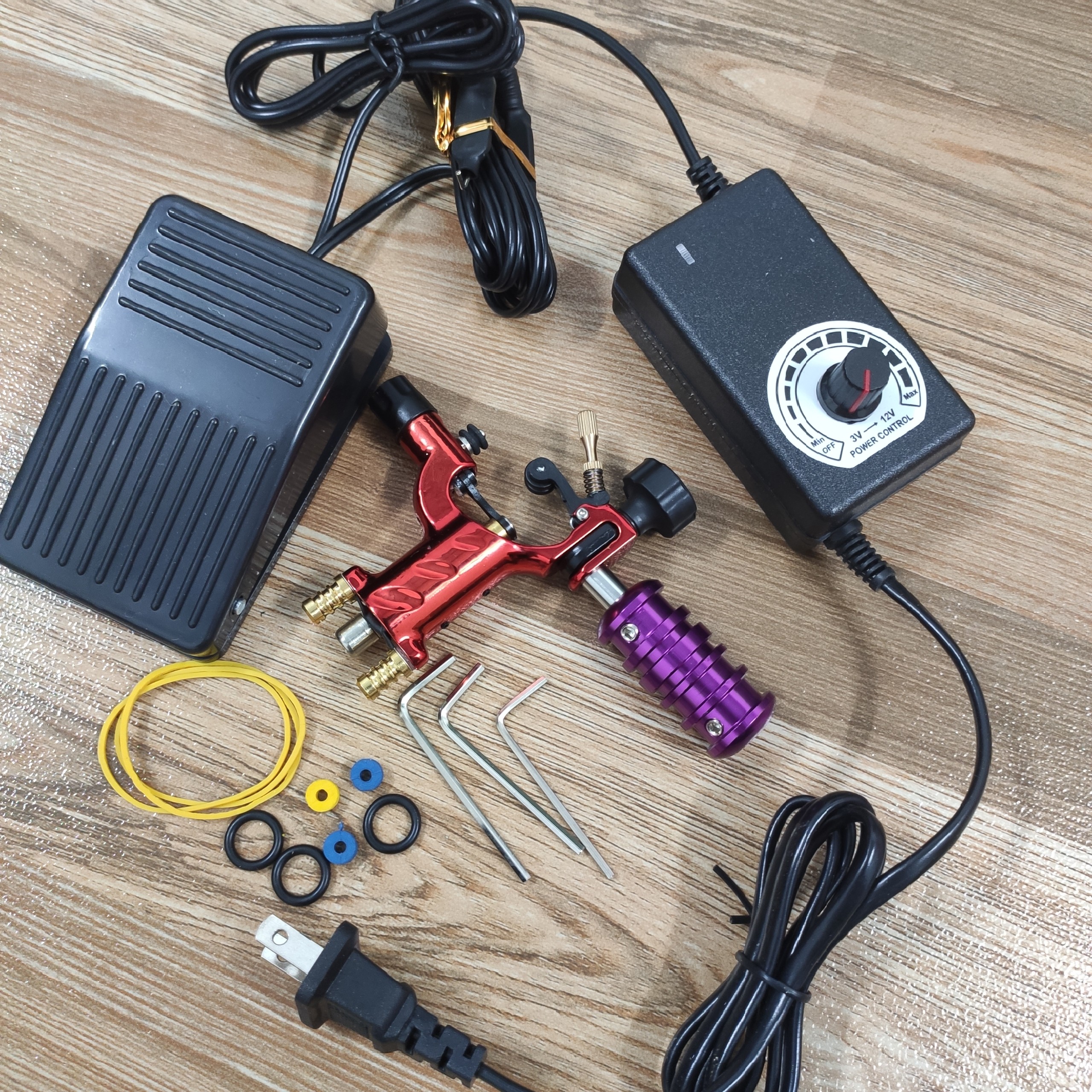 Combo : Máy Xăm Rotary Chuồn Chuồn + Biến Điện , Bàn Đạp , Dây Móc đã Setup