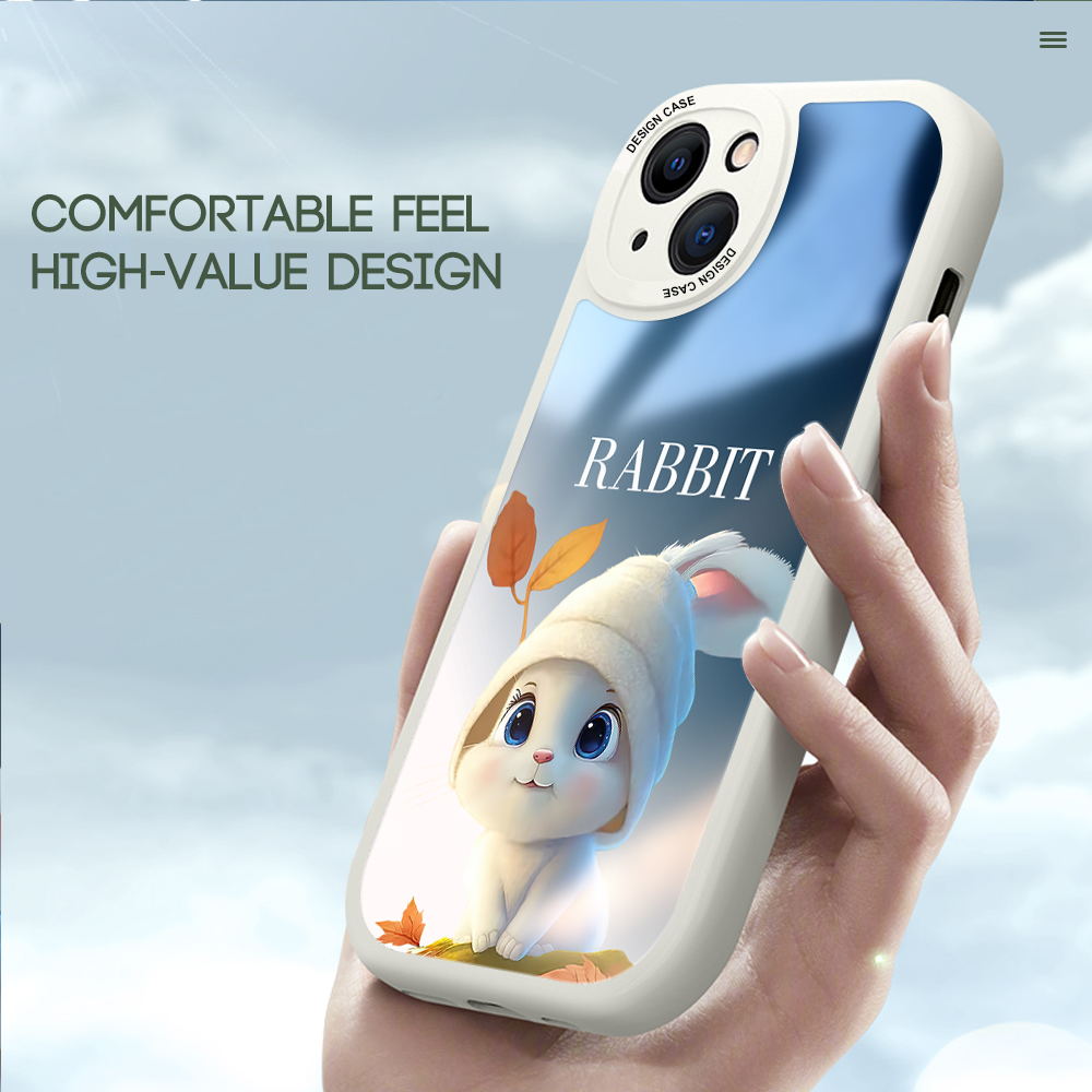 Jizetin Casing For Xiaomi Redmi Note 10 Note 10 5G Note 10 Pro Note 10S Note 11 Note 11S Note 11 5G Cute White Hat Rabbit Pattern Slim Mirror Back Casing Soft Silicone Phone Case