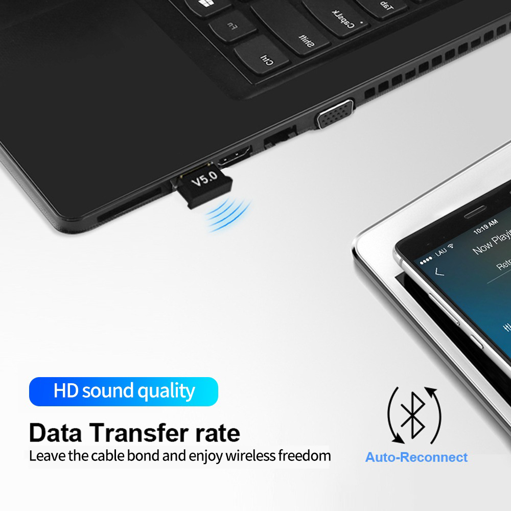 Adapter USB Bluetooth 5.0 Dongle Mini Dùng Cho Máy Tính Laptop, PC