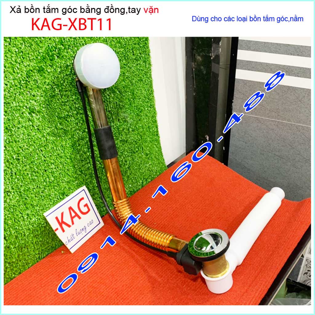Xả bồn tắm góc kag-xbt11 -đồng, bộ xả vặn bồn tắm nằm bằng thau siêu bền dùng cho bồn góc 90cm-1,2m-1,5m-1-6m