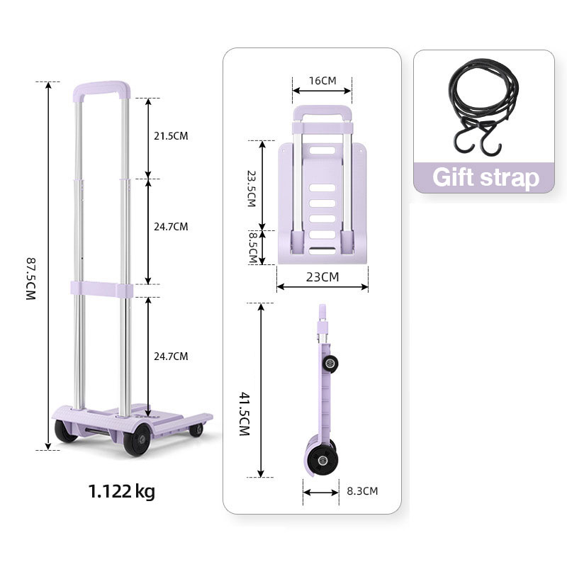 Portable and foldable express delivery trolley, small cart for household delivery, small cart for package delivery, lightweight hand trolley, shopping trailer