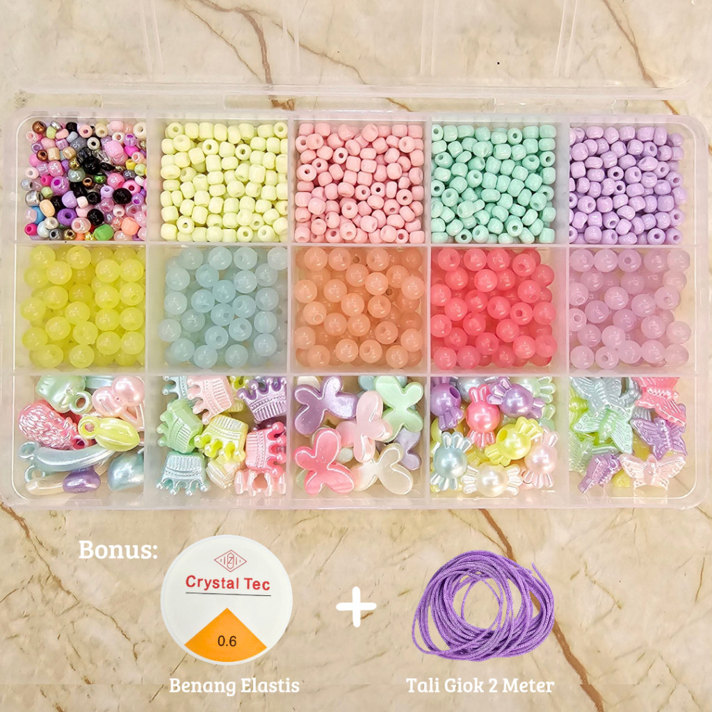 Set Paket Manik Manik Pasir 24 Sekat DIY Beads Craft 1 Box - Bahan
