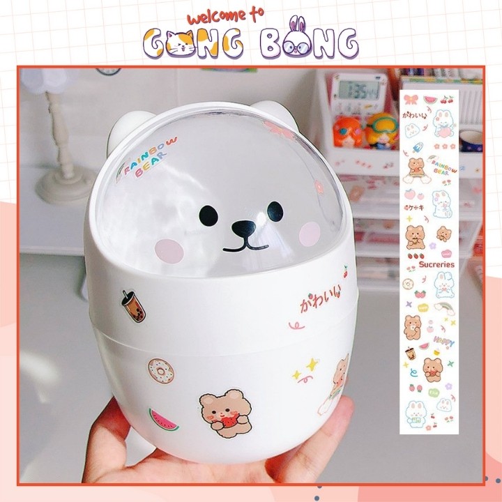 Thùng Rác Mini Thông Minh Để Bàn Tặng Kèm Bộ Sticker Sọt Đựng Rác Nhỏ Nhắn Cute Dễ Thương