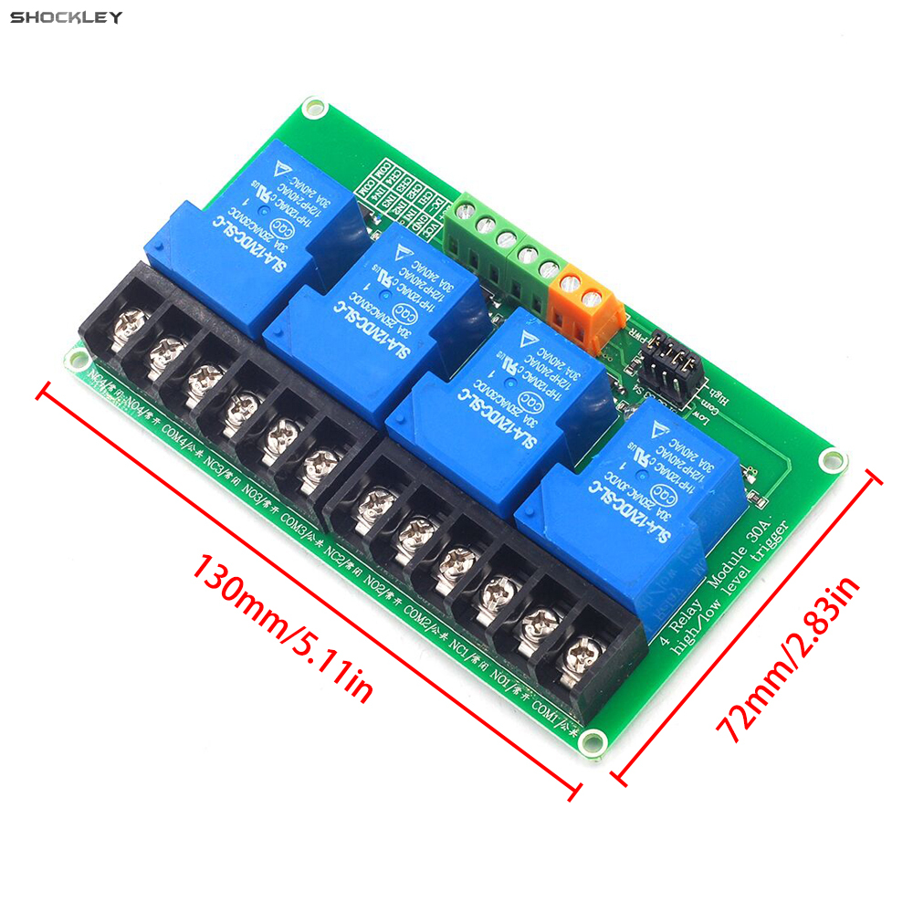 Shockley AC250V 30A 4 rơ Le kênh mô-đun công suất cao DC5V 12V 24V cao thấp mức độ công tắc kích hoạt mô-đun