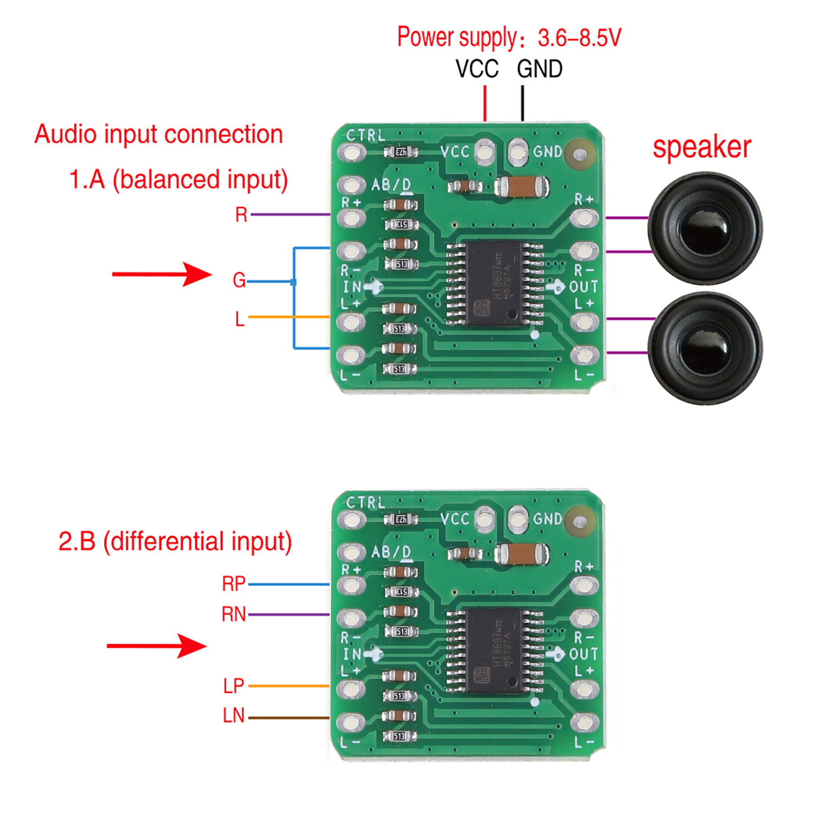 Ht8697 vi sai bảng khuếch đại 2x10W kỹ thuật số lớp D khuếch đại công suất âm thanh