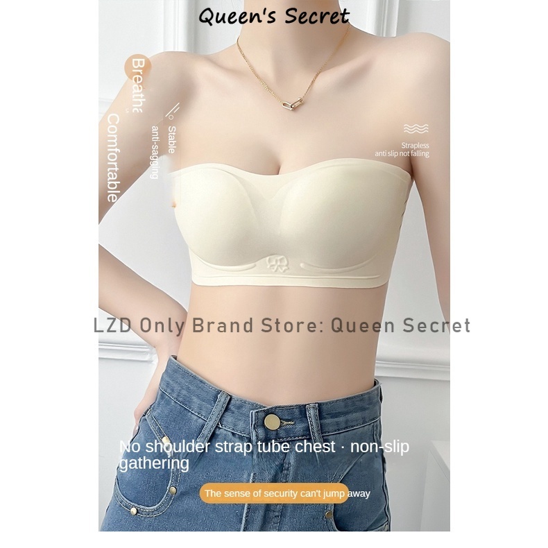 Queen's Secret] W shaping strapless bra jelly stick anti-slip black  technology seamless wireless breathable push up bra