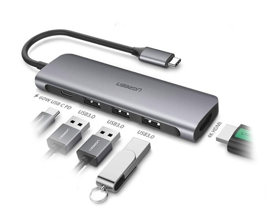 Bộ chuyển type c to hdmi + hub usb 3.0 ugreen 70495