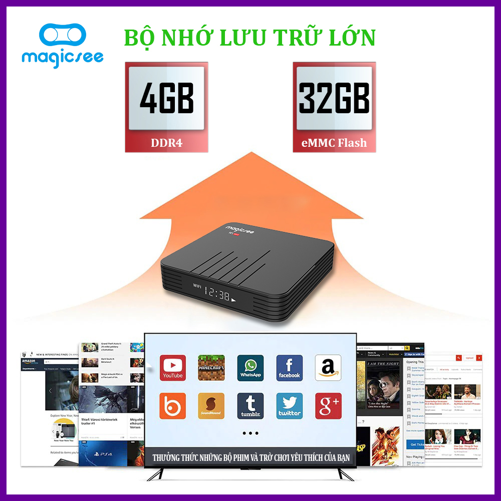 Android Tivi Box Magicsee N5 Max - Ram 4GB, Rom 32GB, Android 9.0 - Có Bản Rom ATV