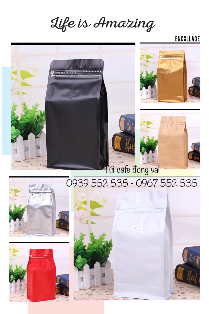 {1kg/size} - túi zip cafe đóng sẵn VAL 1 CHIỀU, dùng đựng trà, cafe