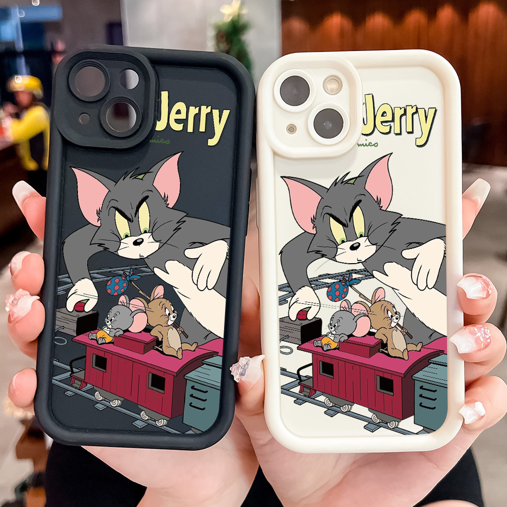 For Infinix Smart 9 Hot 50i Back Cover Cartoon Tom Jerry Pattern Mobile Cover Soft Square Ladder Silicone Phone Case. 