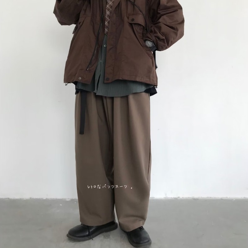 KYUSHUAD Men's Japanese retro solid color straight drape trousers Loose wide-leg all-match casual trousers