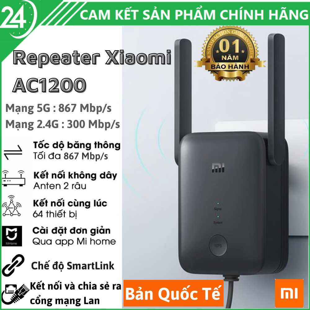 Bộ Kích Sóng WiFi Xiaomi Thiết Bị Mở Rộng WiFi Xiaomi AC1200 Mi Wifi Repeater Pro