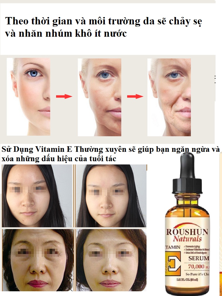 Serum Vitamine E ROUSHUN Thần Dược Của Da Tác Dụng Dưỡng ẩm Chống Lão Hóa Xóa Mờ Nám Tàn Nhang Giúp Da Trẻ Đẹp Trắng Sáng